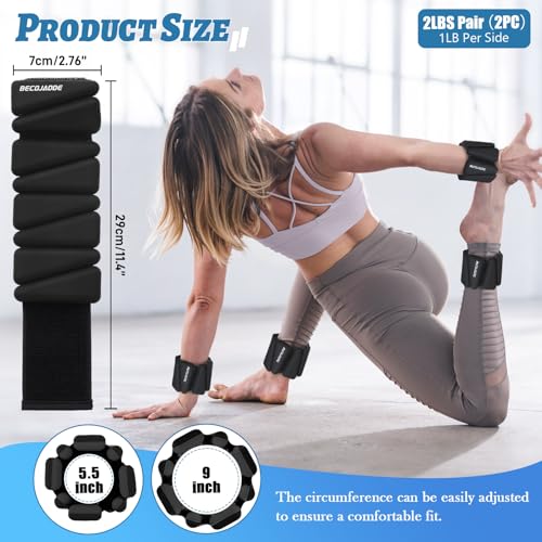 Image of BECOJADDE Ankle Weights Set of 2 (1 lb /2 lb /3 lb Each) Adjustable Wrist Weights for Women Men Wearable Arm Leg Weight for Pilates, Running, Walking, Workout, Yoga