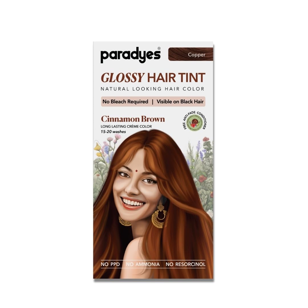 Paradyes Cinnamon Brown No Bleach Hair Tint | Glossy Hair Color | Visible on Virgin Black Hair | Natural-Looking, Glossy Finish | PPD-Free