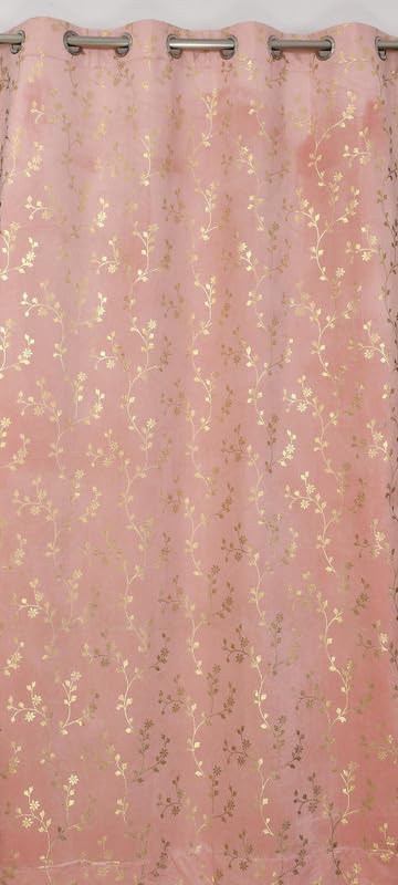 Image of Heavy Velvet Fabric Luxury Looks Room Darkening Floral Designer Curtains 9 Feet for Long Door, Pink, Pack of 2 Pieces