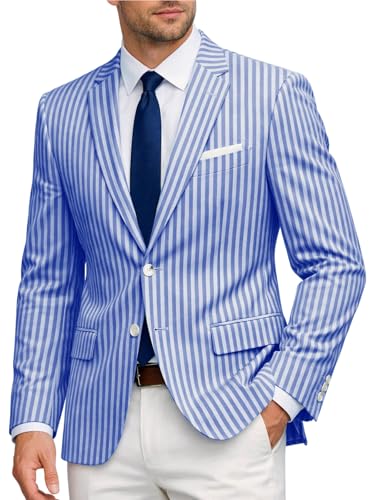 DRCUIVS Men's Stripe Slim Fit Blazer Lightweight Business Suit Jacket