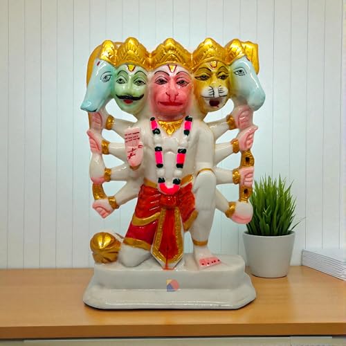 Image of Hanuman murti - Hanuman Idol for Home Decor & Office - Panchmukhi Hanuman - (22 cm) (White)