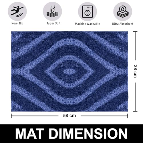 Image of Luxe Home Super Soft Microfiber Bath Mats Non-Slip TPR Backing Scotland Diamond Water Soak Bathroom Mat & Door Mats for Home Combo (38x58 cm) - Navy