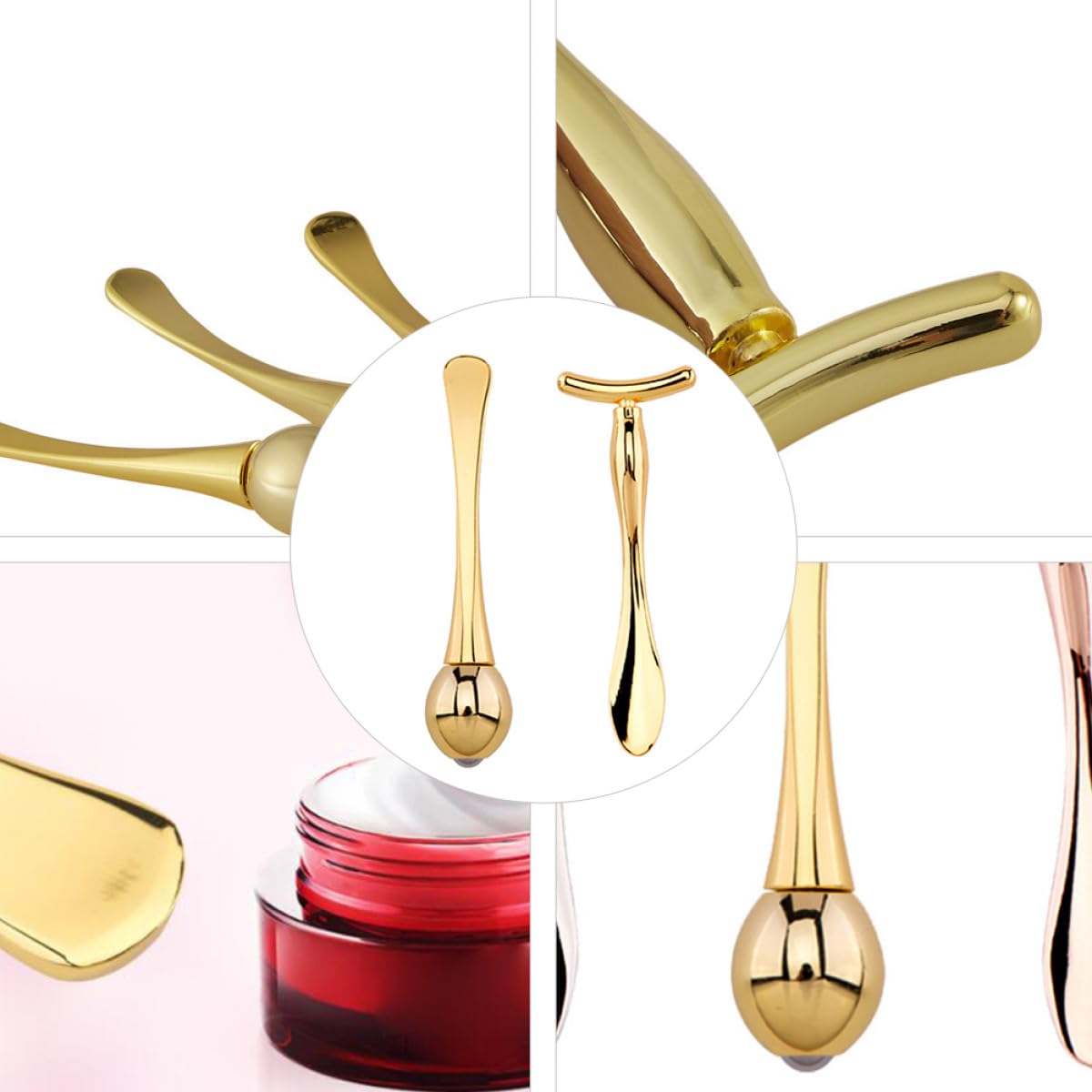 Rodillo Compacto de Zinc Ojos Masaje de para Dorado de Aleación y Funcional para Reducir Edema Kit Adecuado de Cuidado Facial para Mujeres