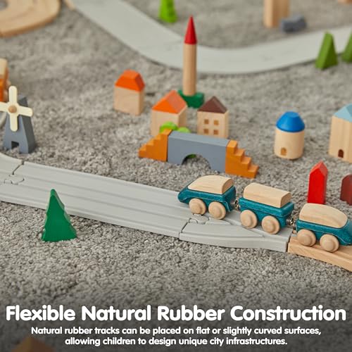 Image of PlanToys Rubber Road & Rail Adaptor Tracks Montessori Play Accessory | Imagination, Problem Solving and Creative World Building | Eco Friendly Track Adaptors for Meaningful Play