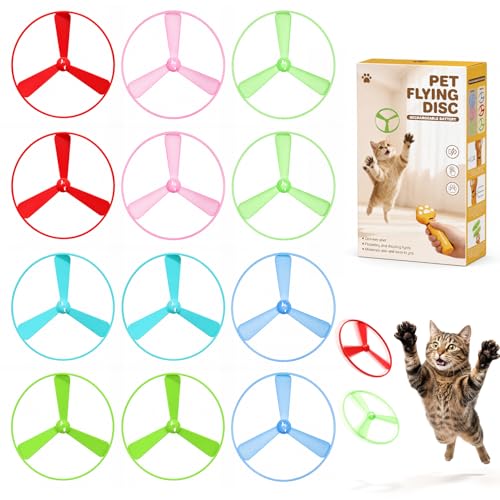12 Pcs Replacement Flying Discs for Cat Launcher Toy, Interactive Cat Toy Accessories for Indoor Kittens Dogs Chase Fetch Hunting Active Play, Flying Discs Refill Set (6 Glow + 6 Regular)