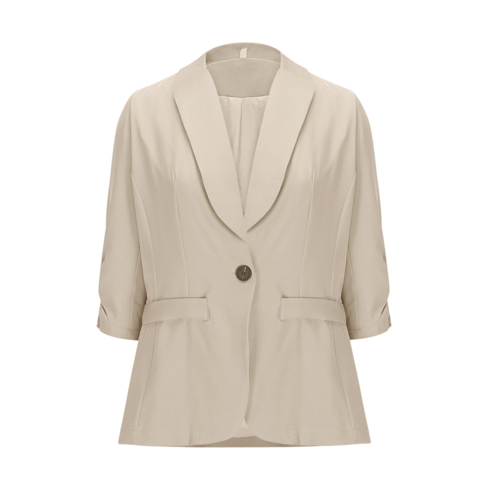Womens 3 4 Sleeve Blazer One Button Solid Color Jacket Blazer Business Casual Work Notched Collar Coat with