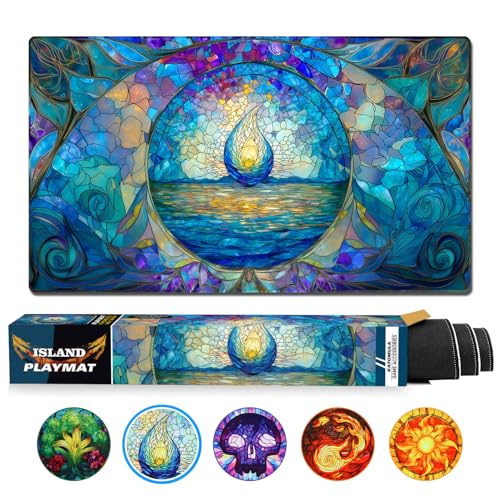 Katomula MTG Playmat, TCG Card Game Playmat, Stitched Edge, Non-Slip Rubber Bottom - 24 x 14 inch - Island