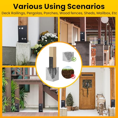 Encreese 6“x6 (Actual 5.6x5.6) Post Base U-Shape Bracket Stainless Steel Heavey Duty Wet Concrete Fence Deck Railing, Pergola, Porch, Wood Fence, Sheds, Mailbox, Ground Holders Support (4pk Black) by Encreese - Image 6
