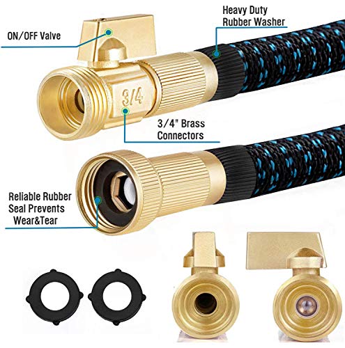 Oyydecor 100ft Garden Hose, Expandable Water Hose with 3/4\" Solid Brass Fittings, Extra Strength Fabric - Flexible Expanding Hose with 9 Function Water Spray Nozzle
