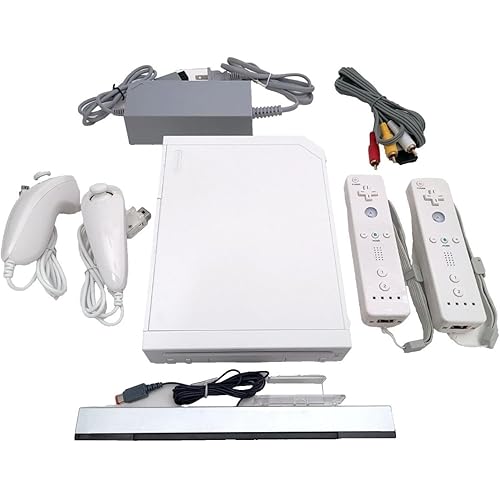 Wii Nintendo Console Bundle – White RVL-001 System Compatible with GameCube Games – Includes 2 Up to Date Remote Controllers, 2 Nunchucks, Sensor Bar, AV Cable, AC Adapter – Ready to Play (Renewed)