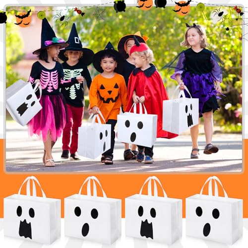 Lincia 48 Pcs Halloween Non Woven Gift Bags 12.6 x 9.84 Inch Reusable Bags Bulk Halloween Ghost Goodie Treat Bags with Handles for Halloween Party Favors - Thumbnail 2