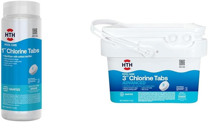 HTH 42049 1.5lb Swimming Pool 1" Chlorine Tabs and HTH 42052W 5lbs Individually Wrapped 3" Pool Chlorine Tabs Advanced