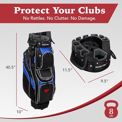 Founders Club 4th Generation Club Lock Organizer Golf Cart Bag for Men with 14 Way Anti Rattle Divider Top- Free Snap On Rain Hood-Full Length Dividers (Blue) - Thumbnail 4