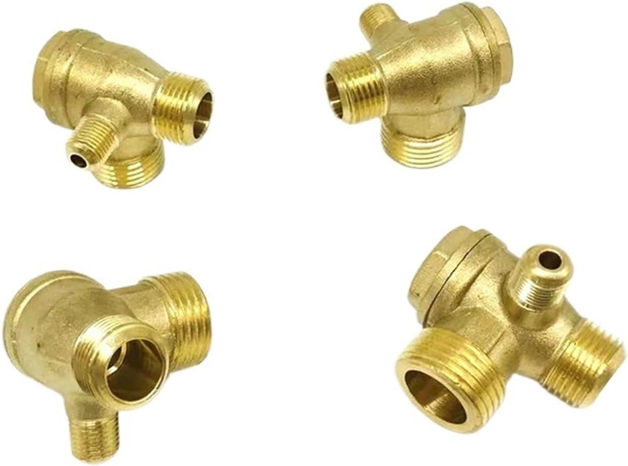 1 Pcs G1/2 Air Compressor Check Valve Copper 3Port 20 * 16 * 10mm Brass Male-Threaded Straight Line Lock Cylinder Screw Connector Tool(3pcs)