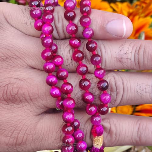 Image of Apnisanskriti Premium Pink Tiger Eye Stone Mala for Men and Women (6mm, AAA Quality, Lab Certified, 108+1) - Natural Stone Beads Mala - Pack of 1