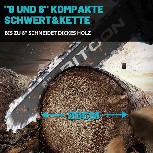 8-Zoll Kettensäge für Bosch 18V GBA-Akku, Auto-Oiler, 6-Zoll und 8-Zoll bürstenlose kabellose Astkettensäge, batteriebetriebene Mini Kettensäge zum Holzfällen, Baumbeschneiden (nur Werkzeug)