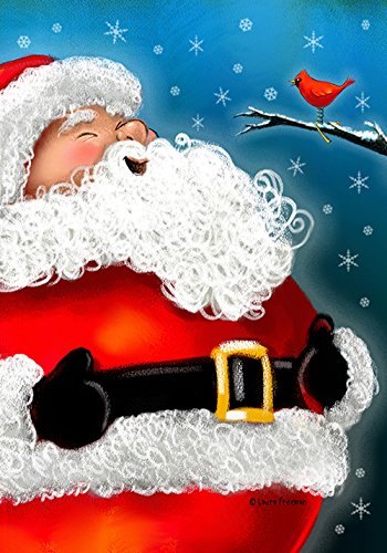 Toland Home Garden Laughing Santa 12.5 x 18 Inch Decorative Winter Cardinal Bird Jolly Christmas Holiday Garden Flag