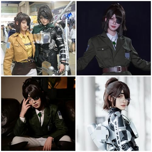 Image of HangeZoe Cosplay Wig Short Anime Dark Brown Ponytail Wig with Bangs | Deep Brown Giant Costume Wigs Synthetic Hair for Women Halloween Party
