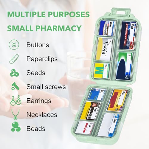 Image of Green Foldable Pill Organizer with 189 Labels - Travel Medicine Kit (1 Pack)