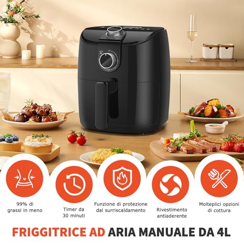 Friggitrice ad aria, 4L, Air fryer per uso domestico da 1500W con Circolazione Rapida dell'Aria, Timer da 30 minuti, Temperatura Regolabile, Nero - Aigostar - immagine 5