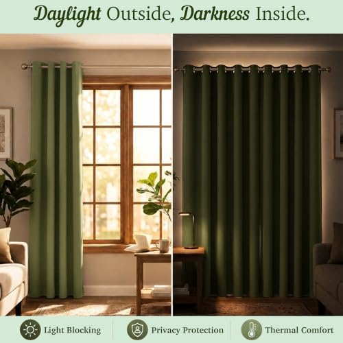 Image of 100% Blackout Window Curtains, 5 Feet, Solid Design, Faux Silk, Thermal Insulated, Noise Reducing Eyelet Door Curtain with Tie Back for Living Room & Bedroom, 115x150cm, Pack of 1 - Green