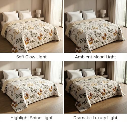 Image of VAS COLLECTIONS Ultrasonic 280 TC All Season King Size Bedspread /AC Blanket for Double Bed | Super Soft Quilted Bedcover /Rajai | Lightweight Durable Comforter | 80 x 90 Inches, Beige White