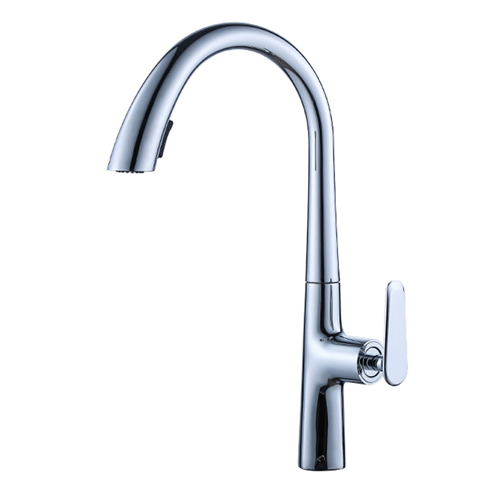 Kitchen Faucet with Pull Down Sprayer, 360°Rotation Sink Faucet, Hot and Cold Water Mixer Tap, Brass Single-Handle Vegetable Basin Faucet,Gray(Cromo)