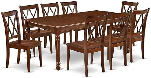 Atlin Designs Juego de mesa de comedor de madera de 9 piezas en caoba