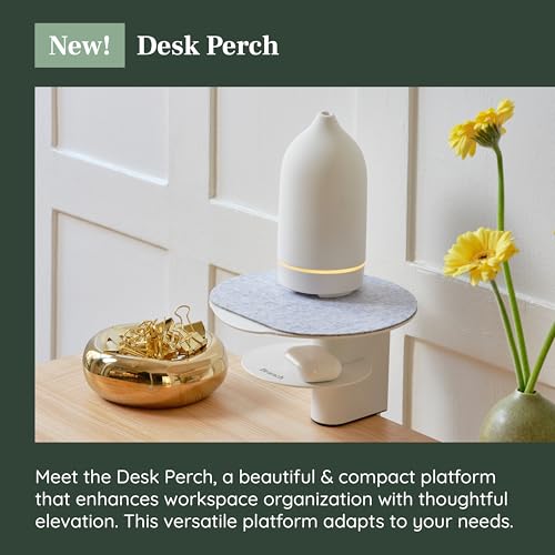 Image of Branch Desk Perch - Elevated Desk Clamp Shelf for Monitors, Laptops, and Accessories - Powder-Coated Steel with Felt-Lined Platform - Two Tier Organizer - White