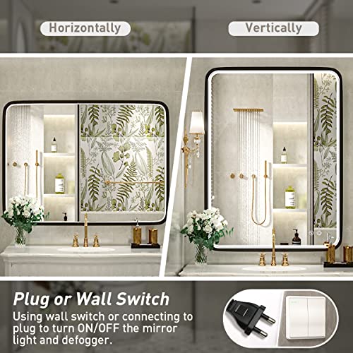 Ftoti 36X28 Inch Led Bathroom Mirror With Light,Black Metal Frame Lighted Vanity Mirror, Anti Fog Design&Dimmable&Touch Switch,Large Wall Mounted Makeup Mirror For Housewarming Gift #TOP5