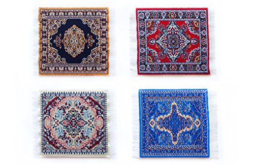 Oriental Carpet Coasters (Set Of 4) Assorted Designs - Rug Table Coasters – Oriental Design Fabric Carpet Drink Mats. Perfect Cloth Fabric Cork Back Coaster Is The Perfect Housewarming Present! #TOP1