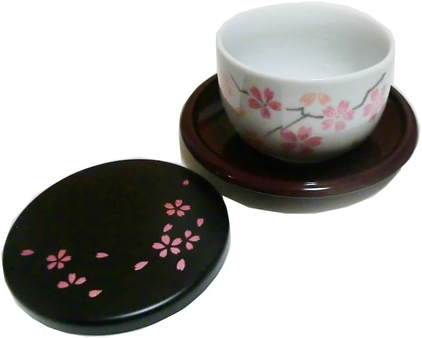 Tea Cup Yunomi, with Cover, Plate Set Cherry Blossom Imported Japan