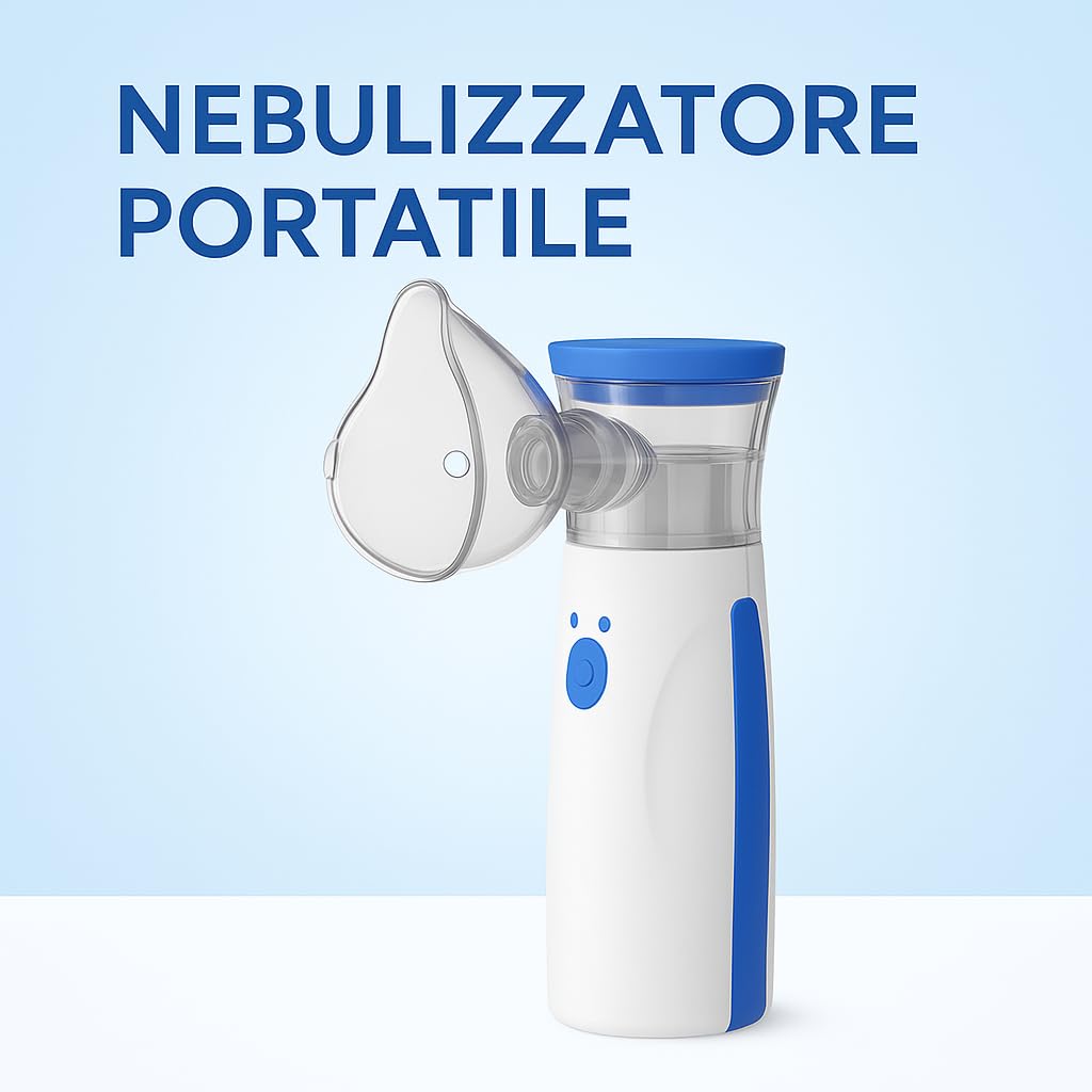 Nebulizzatore Portatile Silenzioso, per Adulti e Bambini con Mascherine Incluse, Doppia Alimentazione USB/Batterie, Nebulizzazione Ultraleggera e Design Compatto