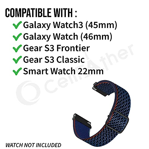 Image of CellFAther 22mm Watch Band Elastic Nylon Loop with Quick Release pins Compatible with Samsung Galaxy Watch 3 45mm / Galaxy Watch 46mm /Gear S3 Classic /Frontier (Midnight Blue)