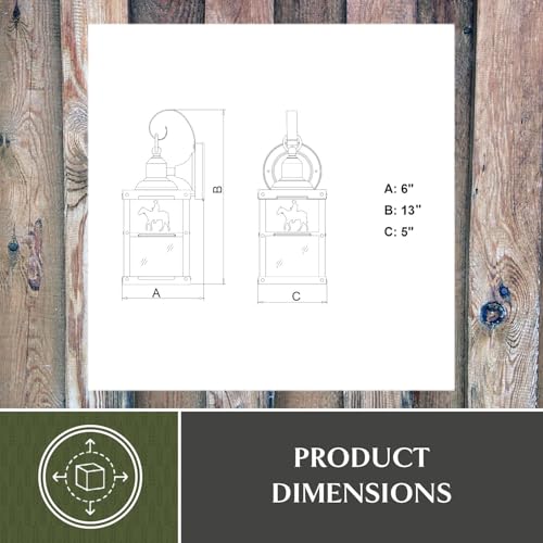 Image of VAXCEL 2-Pack Trail 13 in. H 1-Light Burnished Bronze Rustic Cowboy Outdoor Wall Sconce Made of Durable Steel, Clear Seeded Glass Shade, LED Compatible, Exterior Porch Patio Front Door or Garage