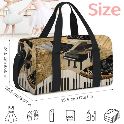 Treble Clef And Sheet Music Sports Duffle Bag for Women Men Waterproof Overnight Weekender Bag with Adjustable Strap Travel Tote Bags for Beach Yoga Work Dance Swim2