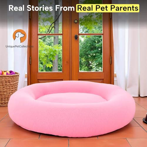 Image of Fluffy Washable Waterproof Dog Bed for Summer | Large Size Round Pet Bed for Golden Retriever, Labrador, Pug, Beagle | Anti-Skid, Soft & Cozy for All Breeds (Light Pink, XXL)
