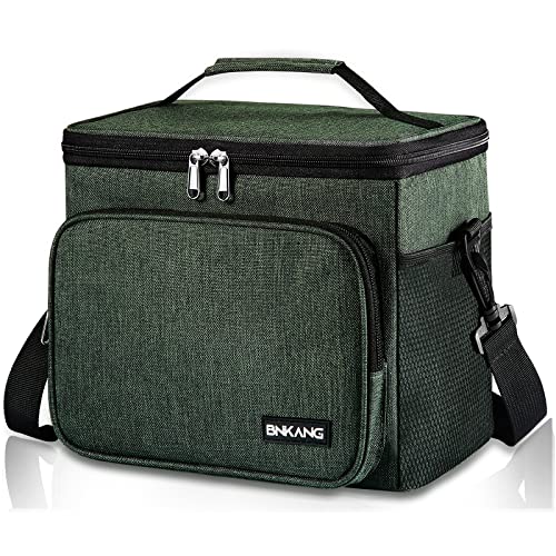 Image of BNKANG Insulated Lunch Bag Reusable Large Lunch Box for Men/Women, Leakproof Cooler Tote Portable Lunch Bag with Adjustable Shoulder Strap (Retro Green)