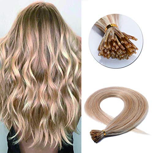 SEGO Pre Bonded Keratin Stick I Tip Remy Human Hair Extension Cold Fusion Hair Piece for Women Smooth Straight 100 Strands pack 18 Inch #18P613 Ash Blonde&Bleach Blonde 50g