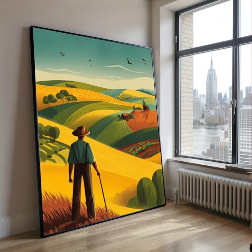 Tableau paysage rural champ de blé 50x70 cm pour salon chaleureux