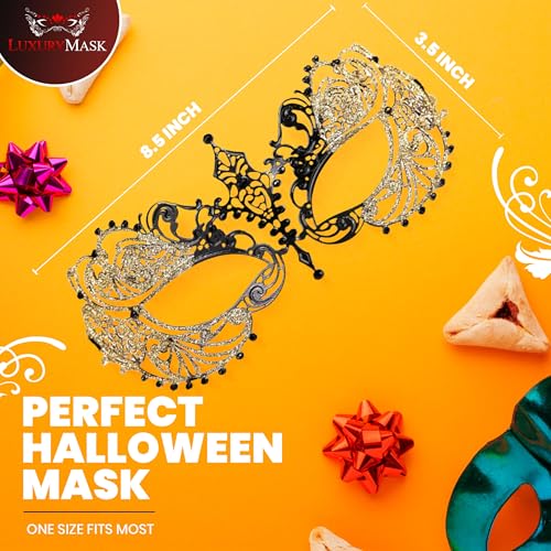 Image of Masquerade Mask for Women with Rhinestones - Elegant Metal Half Face Mask for Masquerade Parties, Mardi Gras, & Themed Events