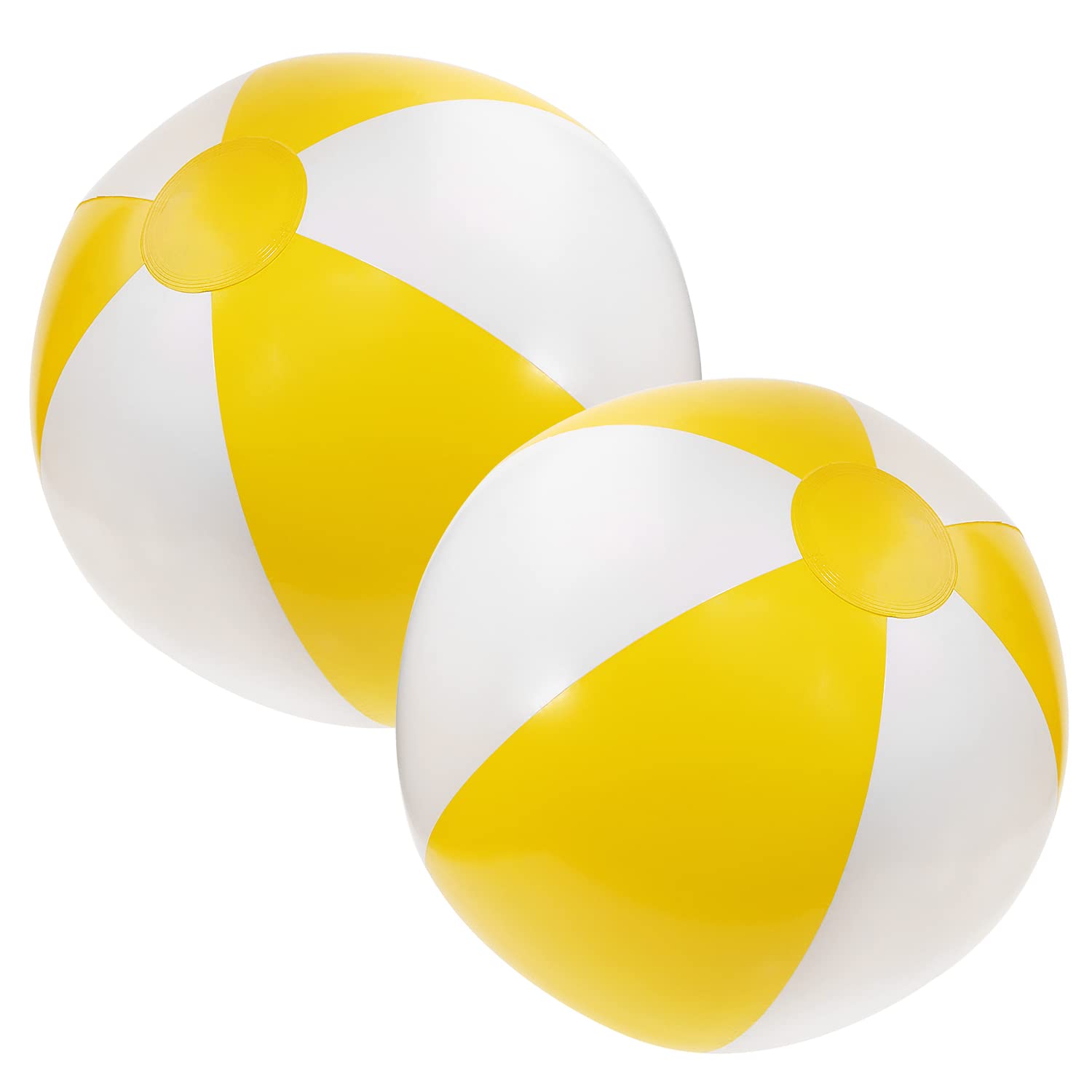 Penta Angel Beach Balls 2PCS 12 Inch Inflatable/Blow Up Classic Rainbow Color Summer Swimming Pool Party Favors Water Toy Beachball for Women Men Adults Playing (Yellow&White, 12 Inch)