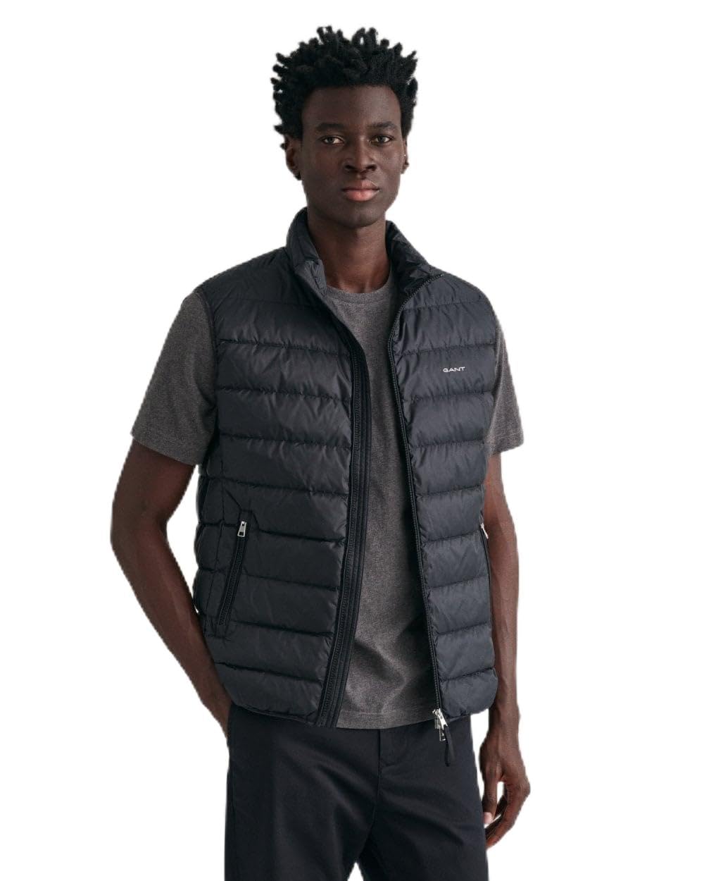 GANT Men's Light Down Gilet Vest, Black, Standard, black, M