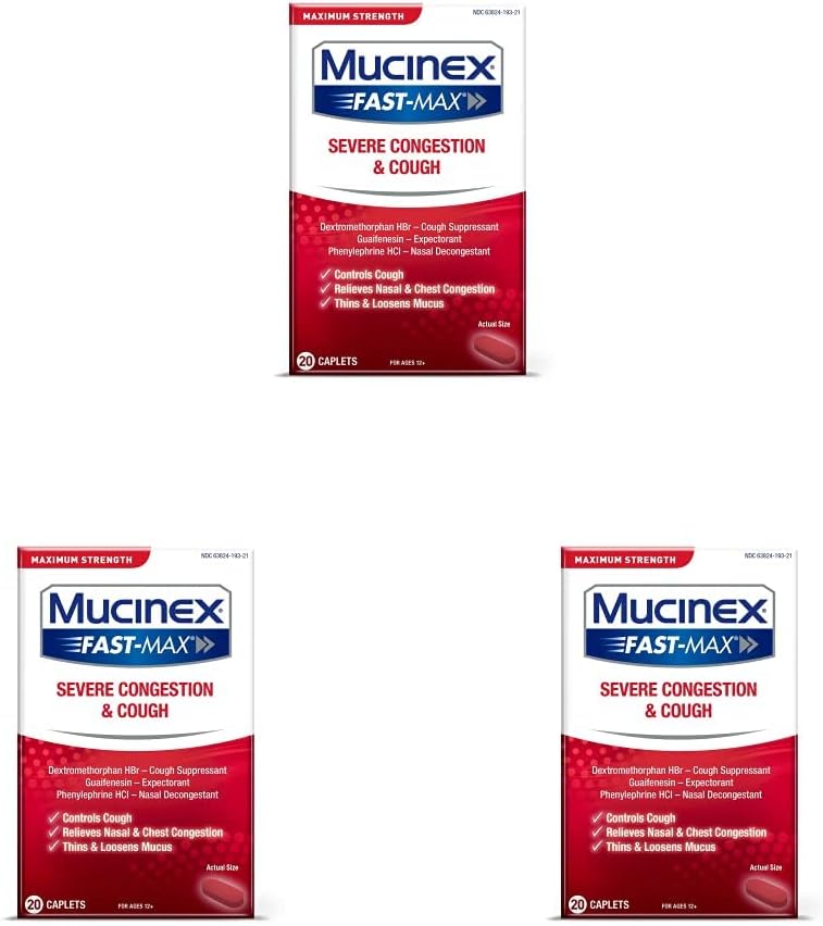 Mucinex Fast-Max Adult Severe Congestion & Cough Caplets, 20ct (Pack of 3)
