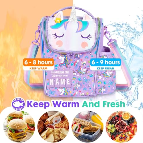 Image of Lunch Bag for Kids, Lunch Bag for Office Men, Women and Kids, Canvas Tiffin Bags for School, Picnic, Work, Carry Bag for Lunch Box and Water Bottle (Vertical Unicorn Pink)