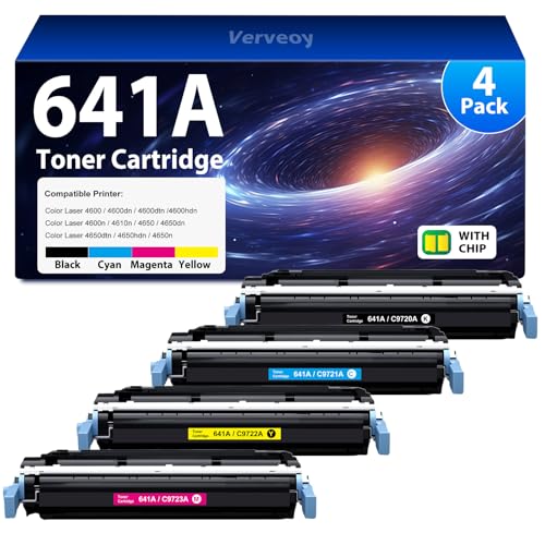 Image of 641A Toner Cartridge 4-Pack High Yield Compatible for HP 641A C9720A C9721A C9722A C9723A Toner Cartridge for Color Laser 4600 4610n 4650 Series Printer Toner (4-Pack, Black Cyan Magenta Yellow)