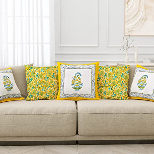 BLOCKS OF INDIA Hand Block Printed Cotton Linen Cushion Cover (16...