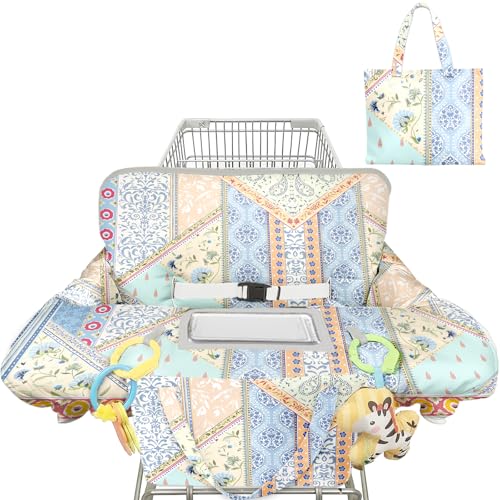 Image of Polovillae Shopping Cart Cover for Baby 2-in-1 High Chair Cover with Safety Harness Multifunctional Dark Blue Dinosaur Pattern Cart Covers for Babies Soft Padded Grocery Cart Cover for Baby Boy Girl