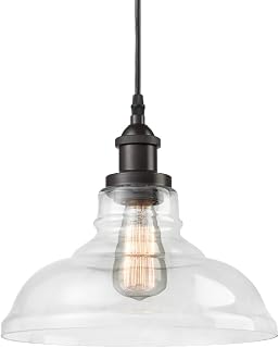 CLAXY Ecopower Industrial Vintage Style 1-Light Pendant Glass Hanging Light Kitchen Island Dining Pendant Lighting