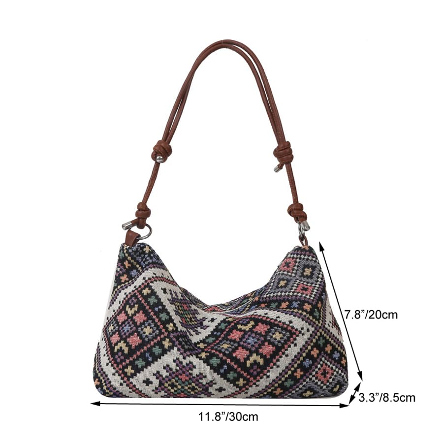 Image of Retro Canvas Handbag Hobo Shoulder Bag for Women Casual Working Shopping Bag (Black)